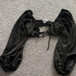 Princess Polly Black Sheer Long Sleeve Crop Top